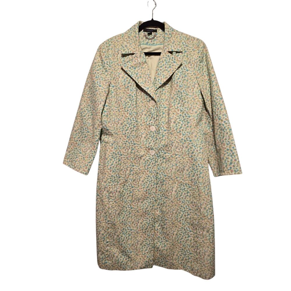 Vtg 90s Y2K Express Ditzy Floral Trench Coat Jacket Womens LG GreenCottage Boho